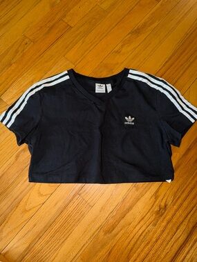 adidas Black Cropped Tee with Signature 3-Stripes